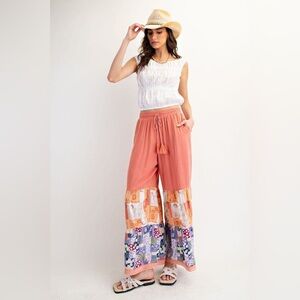 Easel Bohemian Patchwork Wide-Leg Pants size L